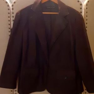 Larry Levine stretch rich brown Blazer one button 16/18 polka dot lining
